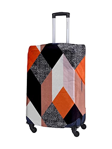 Image of Cortina Geometry Design Eco-Friendly Luggage Protective Cover | Large | Fits 26-30 Inch Luggage | Polyester-Spandex | 72cm (28 inches) | Travel Suitcase Protectors | Anti Scratch | Pack of 1 | Orange