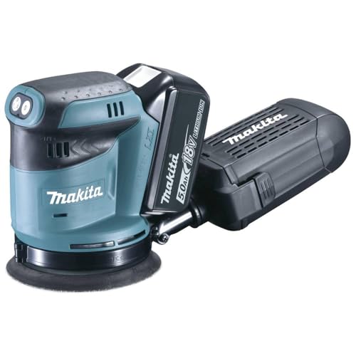Makita Akku-Exzenterschleifer, (125 mm 18 V, 5,0 Ah mit 2 Akkus und Ladegerät im Makpac), DBO180RTJ