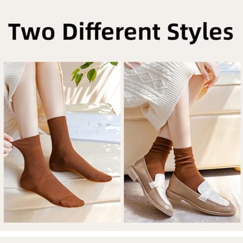 6 Pairs Cozy Crew Socks for Women, Cute Neutral Aesthetic Casual Athletic Cotton Socks, Boot Cozy Socks for Women, Slouchy Long Socks for Women Pack4