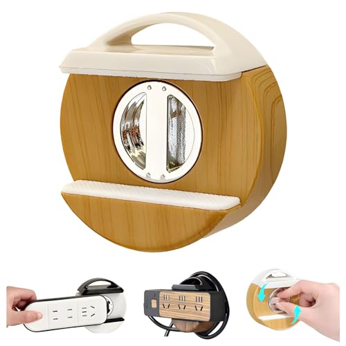 Soporte para regleta de enchufes con ventosa sin taladro, soporte de pared para regleta, bandeja sin taladro, soporte para cable de extensión montado en pared | Almacenamiento seguro para cocina, dormitorio, sala, oficina (Amarillo) miniatura 1
