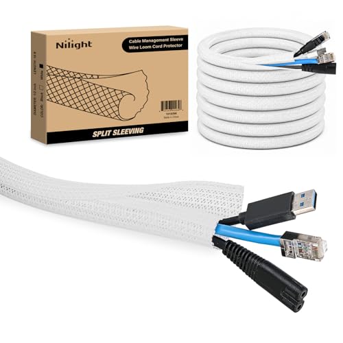 Nilight Cable Sleeve, 10ft-1/2inch Cord Management Sleeves, Braided Sleeving, Split Self Wrapping...