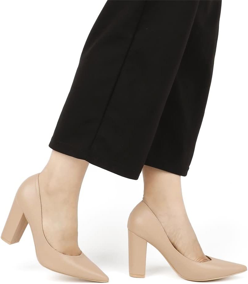 JOY IN LOVE Chunky Heels for Women High Block Heel Pointy Toe Dress Work Pumps - Image 5