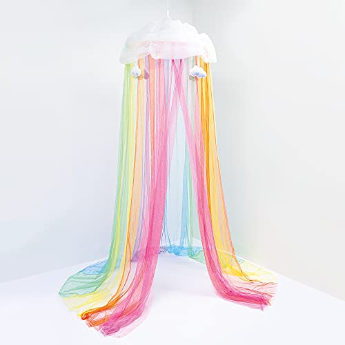 Three Cheers For Girls - Rainbow Bright Canopy - Rainbow Bed Canopy For Girls - Hanging Net Canopy For Beds, Chairs & Reading Corners - 8’ Height & 24’ Diameter Hoop - For Ages 6+ #TOP1