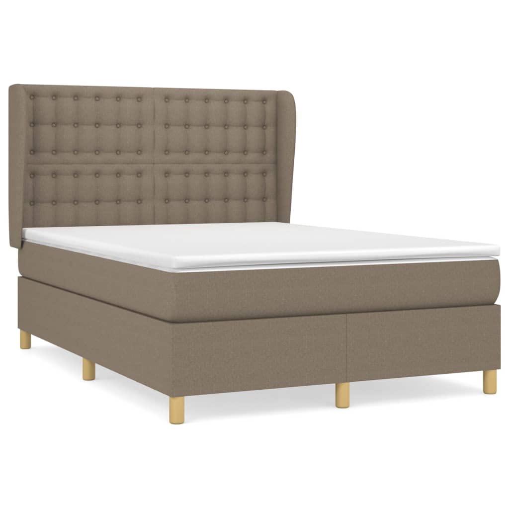 Cadre de lit, sommier à lattes, lit à sommier tapissier avec matelas taupe, 140 x 190 cm, en tissu silencieux, installation facile, convient pour la chambre à coucher