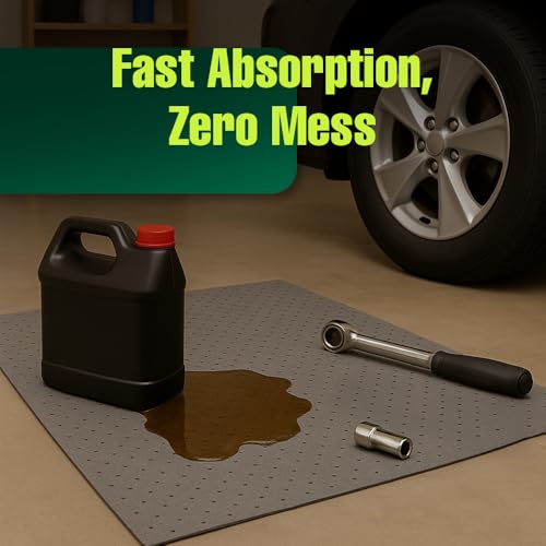 Image of FLASHDRY Universal Heavy Duty Spill Absorbent Pads, Chemical & Oil Absorbing Pads 200 Pack - 300GSM /4mm for Garage, Workshop, Automotive, and Industrial Use - 17.5 inchx13.5 inch Perforated, Dispenser Box