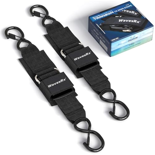 WavesRx Premium Boat & Jet Ski Trailer Transom Tie Down Straps - Adjustable Marine Boat Trailer Strap via Quick Release Buckle - Boats Transom Straps & Watercraft Accessories for Safe Transport