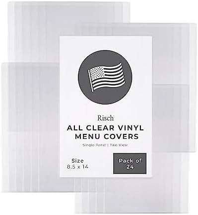 Risch Double-Sided All Clear Vinyl Menu Cover, Two-Sided 2 View Plastic Menu Holder, Slip in Top-Loading Cover, Wipeable, Reusable, 8.5” x 14”, Pack of 24