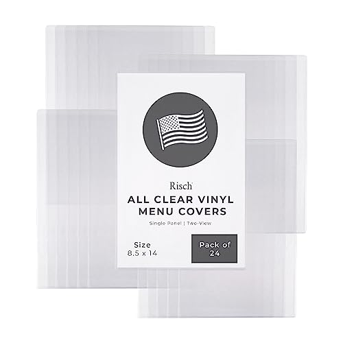 Risch Double-Sided All Clear Vinyl Menu Cover, Two-Sided 2 View Plastic Menu Holder, Slip In Top-Loading Cover, Wipeable, Reusable, 8.5” X 14”, Pack Of 24 #TOP8