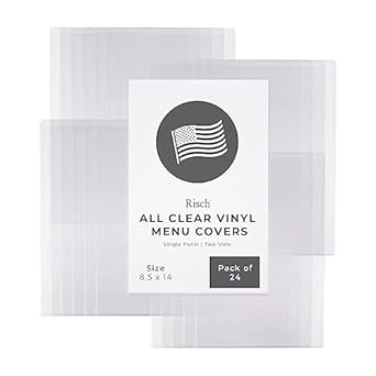 Risch Double-Sided All Clear Vinyl Menu Cover, Two-Sided 2 View Plastic Menu Holder, Slip in Top-Loading Cover, Wipeable, Reusable, 8.5 x 14, 12-Gauge, Pack of 24