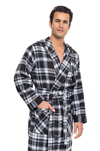AMERICAN HEAVEN Men's Flannel Fleece Robe | Soft Cotton Shawl Collar Full Length Plaid Robe3