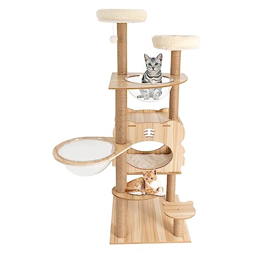 Torre para gatos de MDF 54 pulgadas multi-niveles marrón