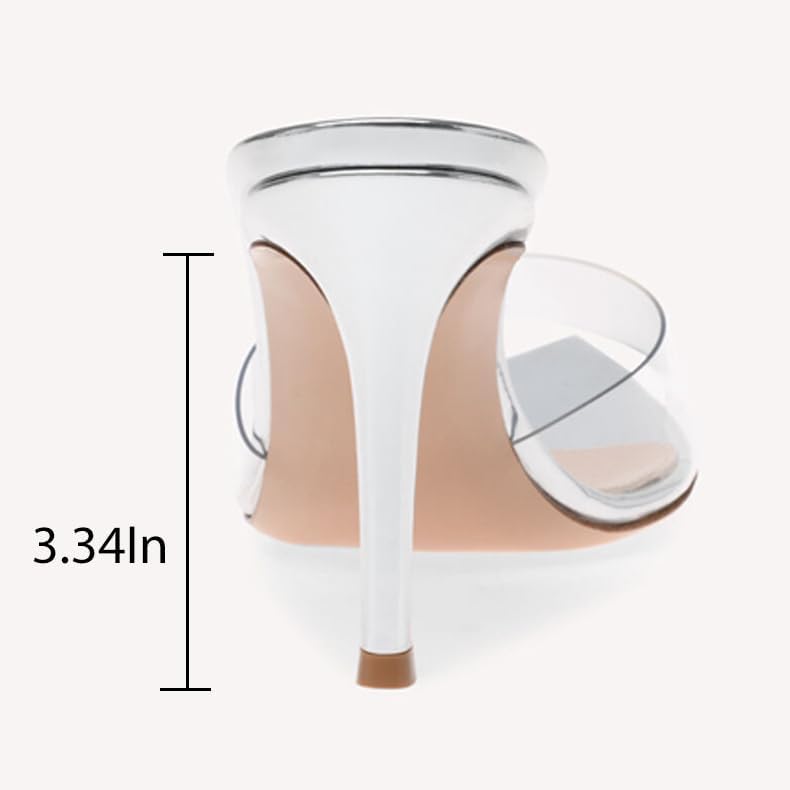 BOEGBNW Women'S Transparent Strap Pointed Open Toe Stiletto Slide Sandals Fashion Slip On Sexy Clear High Heel Mule Sandals Summer Backless Party Prom Wedding Dress Slipper Shoes - Image 6