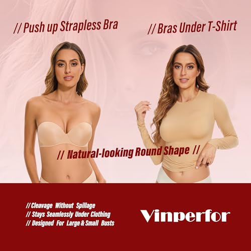 Women's Strapless Bra Push Up-Non Slip Invisible Padded Balconette Underwire Low Back Multiway Bandeau Bra for Comfort Lift4