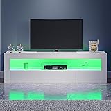 Panana 120cm TV Stand 2 Doors Storages TV Cabinet Big Shelf With RGB LED Lights for TVs 22inch to 55inch (White) - Image 1