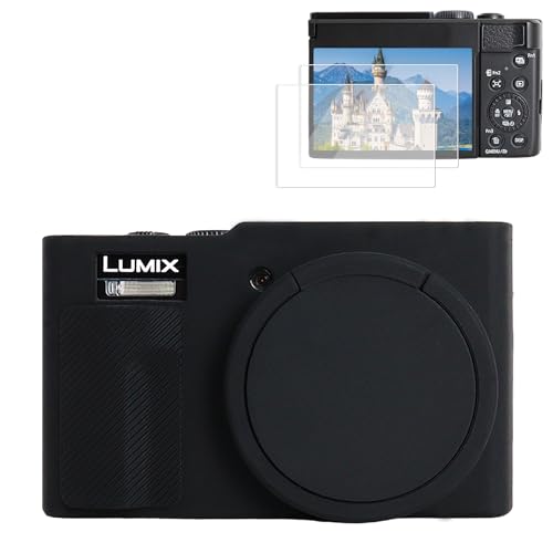 Rieibi Panasonic Lumix ZS99/TZ99�J�����p�V���R���P�[�X�APanasonic Lumix DC-ZS99/TZ99�p�A�N�Z�T���[�X�N���[���v���e�N�^�[2���t�������Y�J�o�[�A���O���\�ȃ����Y�J�o�[�A�u���b�N