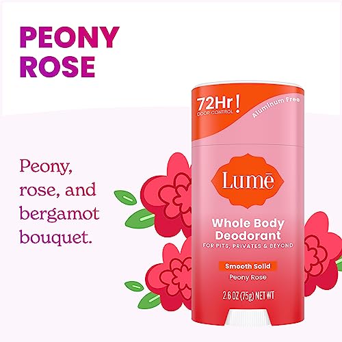 Lume Whole Body Deodorant - Smooth Solid Stick - 72 Hour Odor Control - Aluminum Free, Baking Soda Free And Skin Safe - 2.6 Ounce, Two Pack (Peony Rose) #TOP2