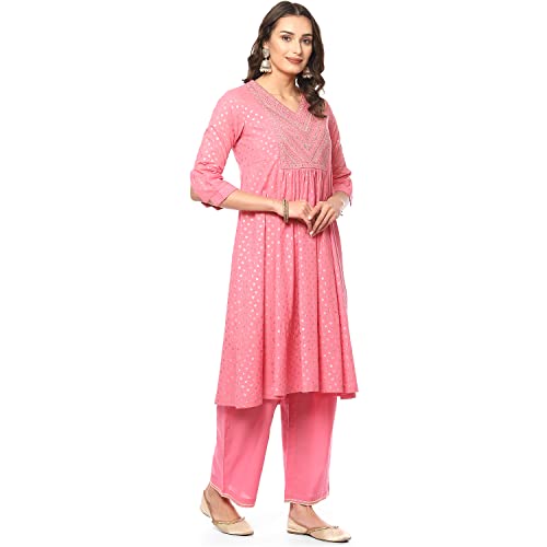 Image of BIBA Women Cotton Gathered Printed Suit Set
