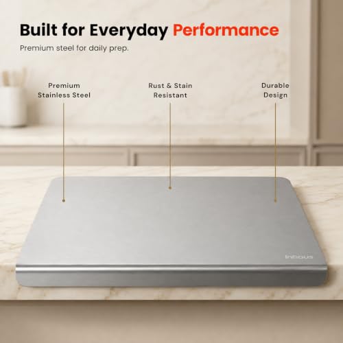 Image of Large Countertop Stainless Steel Chopping Board for Kitchen | Easy-Clean, Odor-Free Metal Cutting Board for Vegetables & Fruits | Durable Prep Board | 41 x 31 cm