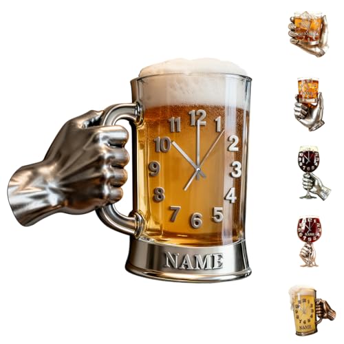AHROZHOUIK Personalized 2D Beer Mug Wall Clock Custom Name Funny Wall Hanging Clocks Bedroom Decor Gifts For Family Friend Beer Lover Drinker Xmas Birthday (style 2)