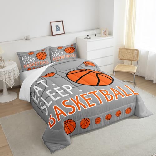 Image of Feelyou Basketball Comforter Set Grey Bedding Twin Size for Kids Teens