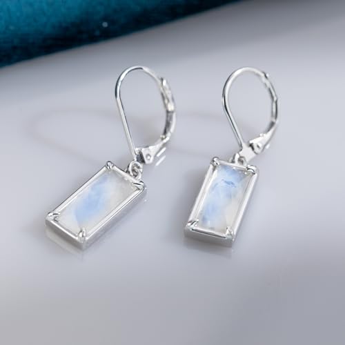 Moonstone Earrings 925 Sterling Silver Rectangular Moonstone Dangle Drop Earrings Natural Gemstone Jewelry for Women3