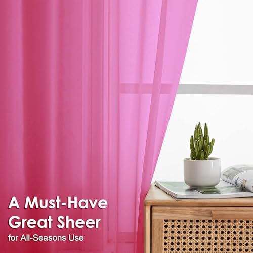 Image of OVZME Sheer Curtains 63 inch Length 2 Panels Set for Bedroom Living Room, Elegant Light Filtering Sheer Curtains, Soft Airy Dual Rod Pocket Window Drapes, Each 42W x 63L Inches, Hot Pink