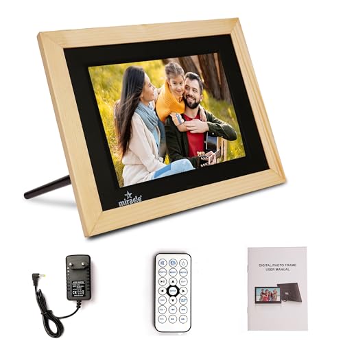 Image of Miracle Digital 8'' IPS HD Wooden Digital Photo Frame | 8GB Memory, 2GB RAM, 32GB Expandable | USB & SD Support | 180 Wide View, Stereo Sound | Slideshow for Photos, Videos & Music - Wooden Light
