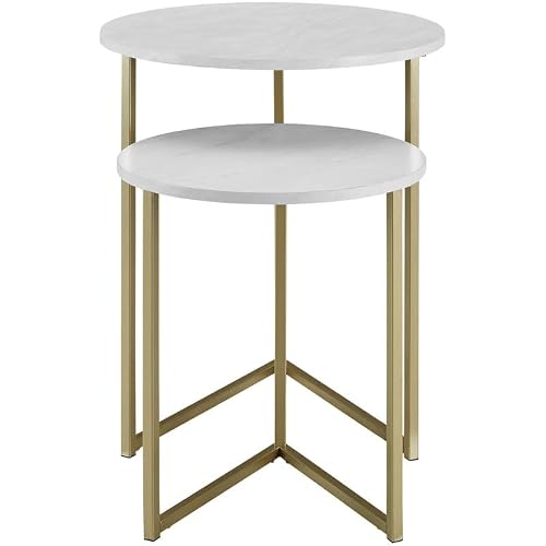Pemberly Row V-Leg Nesting End Tables In Faux White Marble/Gold (Set Of 2) #TOP7