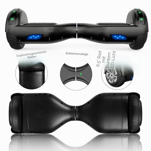 SISIGAD Offroad Hoverboard Kinder Erwachsene mit 6,5\ Reifen Leistungsstarke große Batterie Hoverboard Bluetooth-Lautsprechern LED-Licht, A02, A02-Black