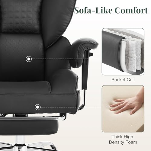 Image of Big and Tall Ergonomic Office Chair,350 lbs,High Back Reclining PU Leather Gaming Chair with Footrest, Adjustable Armrests, Lumbar Support, Executive Desk Chair for Home Office, Black