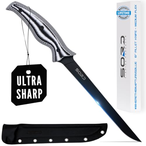 SORD Fillet Knife - 5-9" Filet Knives For Fish - Razor Sharp Boning Knife - Saltwater and Freshwater Fishing - Includes Kydex Sheath - Full Tang Blades | G10 Non Slip Grip | Corrosion Resistant (8" MEDIUM FLEX)