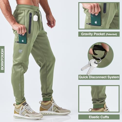 Born Tough Men's Tapered Bodybuilding Gym Joggers with Cargo Pockets, Athletic Running Sweatpants2