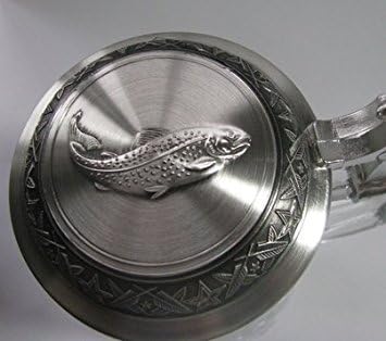 Fishing Lures, German Glass Beer Stein w/ an Authentic Antique and Modern Fishing Lures, Leaping Fish Embossed Pewter Lid, Jon Q Wright Design