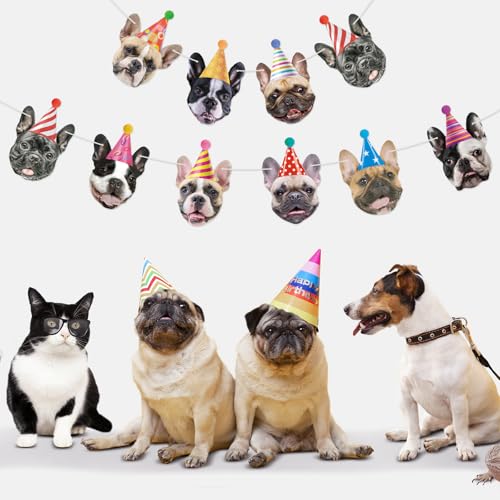 Image of Dog Birthday Banner Frenchie Birthday Decorations Funny French Bulldog Face Garlands Dog Theme Party Decoration Puppy Party Decorations Baby Shower Party Supplies
