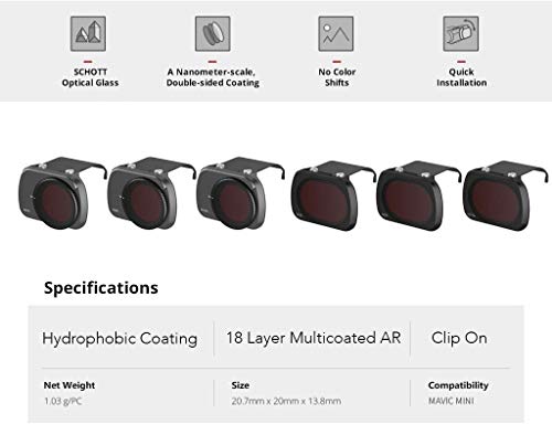 Fstop Labs Lens Filters for DJI Mavic Mini Camera Lens Set, Multi Coated Filters Pack Accessories (6 Pack) ND4, ND8, ND16, ND4/CPL, ND8/CPL, ND16/CPL