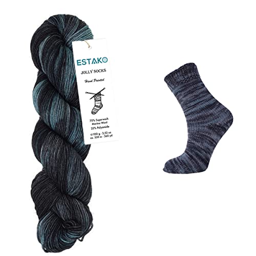 Estako Jolly Socks Hand Painted Yarn 75% Superwash Merino Wool And 25% Polyamide (Fine/Sport 2 Weight) / 3.52 Oz - 100 Gr / 360 Yard - 330 Mt (7259 - Goblin Blue) #TOP29