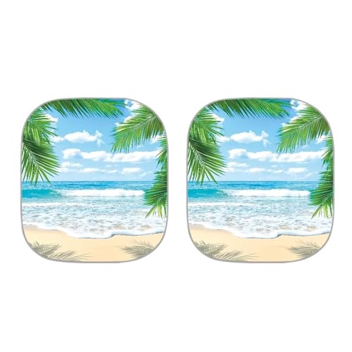 Image of Summer Beach Windshield Sun Shade Foldable 2-Piece Car Windshield Sunshades Reflect UV Sun Heat Protector Removable Automotive Accessories for Car Truck SUV