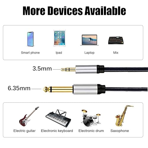 Cable adaptador 3.5mm TRS a 6.5mm TS 3.3FT miniatura 5