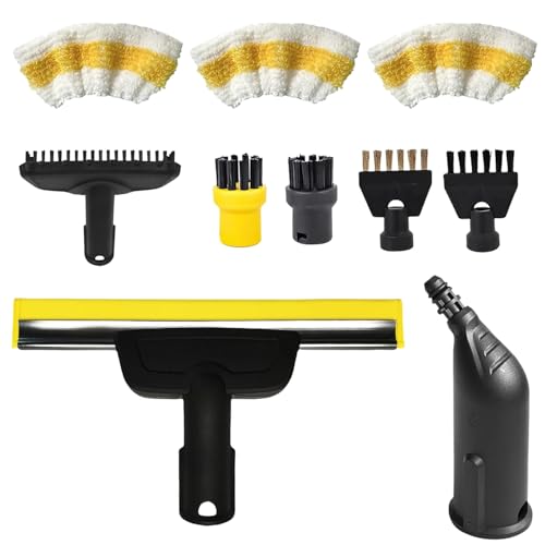 10 Piezas Adecuadas para Accesorios de Limpiador de Vapor para Kärcher SC1 SC2 SC3 SC5, Cepillo Plano, Boquilla Curva, Cepillo Redondo, Juego de Limpieza Profesional, para Todos los Escenarios (Negro)