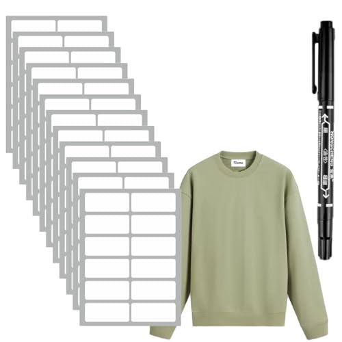 YAYNO 144 Pezzi Etichette per abbigliamento senza ferro Marcatore Permanente in Tessuto Autoadesive Scrivibili Etichette Adesive con Pennarello per stirare vestiti scrivere barattoli