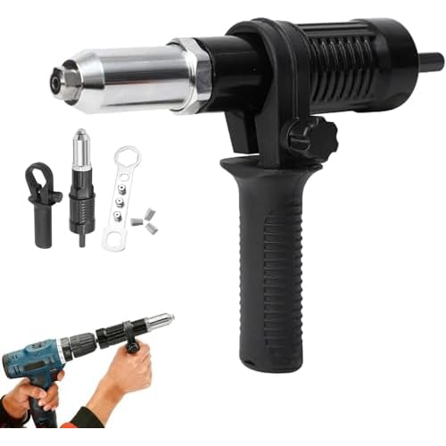 Professional Electric Rivet Gun Adapter Kit, with Removable Plastic Handle & 4 Rivets Heads, Cordless Electric Drill Riveter Insert Nut Tool, Cordless Rivet Gun Power Drill Adaptor Kit