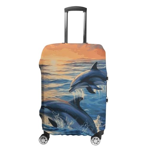 Dolphins in The Sea Luggage Covers Tsa Approved Suitcase Cover Elastic Washable Luggage Sleeve Carry on Cover Protector Anti-Scratch Suitcase Protector Fits 19-30 Inch Case(XL)