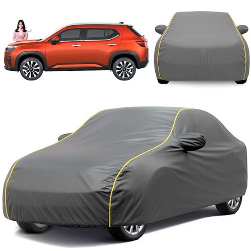 Image of Avecrew Car Cover Compatible for 100% Waterproof with Mirror Pockets, Triple Stitched Bottom Elastic Dustproof Full Body Protection Heat & UV Resistant (Grey, Elevate)
