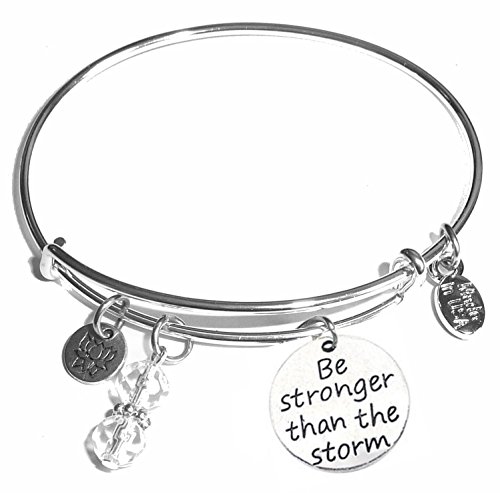 Hidden Hollow Beads Women's Stainless Steel Message Charm Expandable Wire Bangle Bracelet, Popular Stacking Bracelets, Arrives in a Gift Bag. (Dragonfly) (Be Stronger Than The Storm)