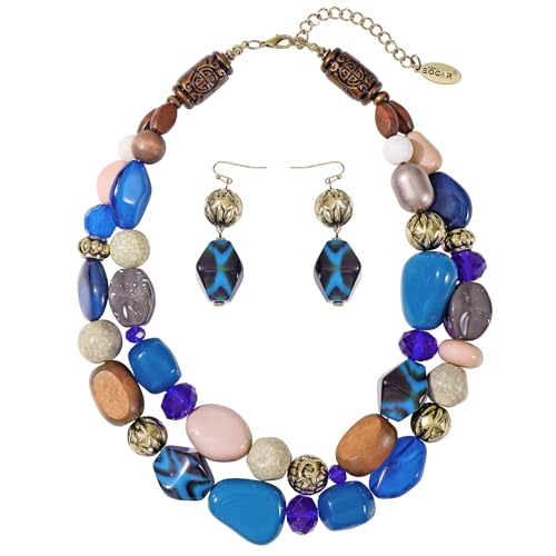 Bocar Chunky Necklace for Women Trendy, 2 Layer Statement Necklace Beaded Necklaces for Women, Fashion Necklace and Earrings Jewelry Set for Women Gifts
