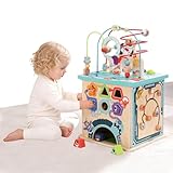 Udeas Pre-Assembled 9 in 1 Wooden Activity Cube. Educational Learning Toy for Kids with Bead Maze, Shape Sorter and Music Gears and More. for Toddlers 18 Month+. Birthday Gifts for Boys and Girls