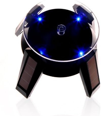 Docooler Black Solar Powered Jewelry Phone Watch 360° Rotating Display Stand Turn Table with LED Light