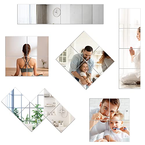 Pentaq Glass Mirror Tiles 4 Pcs, Extra Width 14" X 12" Full Length Mirror, Frameless High Definition Body Mirror, Home Gym Wall-Mounted Mirrors For Living Room, Door, Bedroom #TOP4