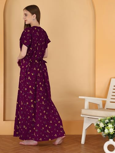 Image of DIAMO Pure Cotton Embroidery Nighty for Women, Cotton Night Gown, Night Maxi Gown, Cotton Nighty with a Pocket and Adjustable Knot