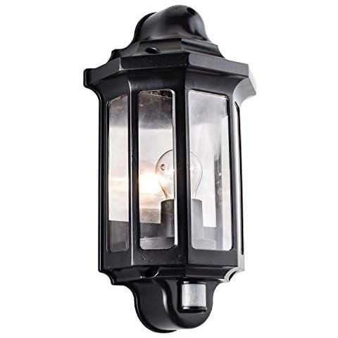 Traditional Wall Half Lantern PIR Movement Sensor Black Satin IP44 Cover